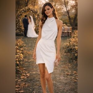 Elliat Revolve Ivory Camo Asymmetrical Halter Mini Dress Size Large NWT
